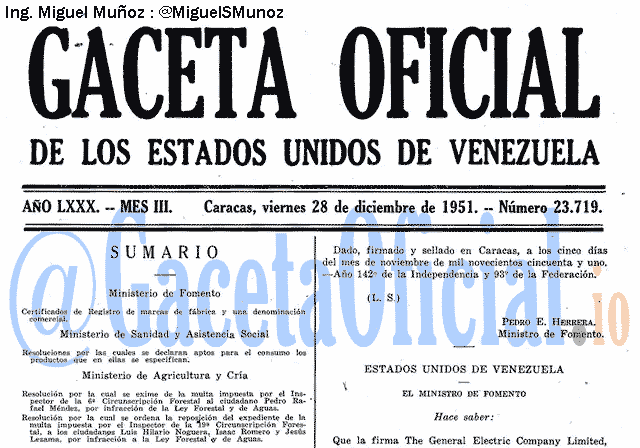 Gaceta Oficial 23719 del 28 Diciembre 1951