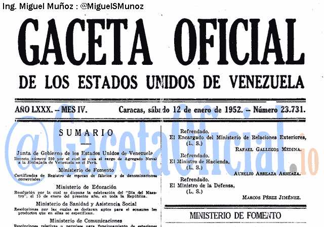 Gaceta Oficial 23731 del 12 Enero 1952