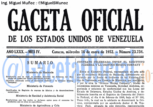 Gaceta Oficial 23734 del 16 Enero 1952