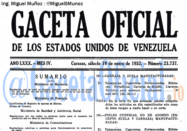 Gaceta Oficial 23737 del 19 Enero 1952