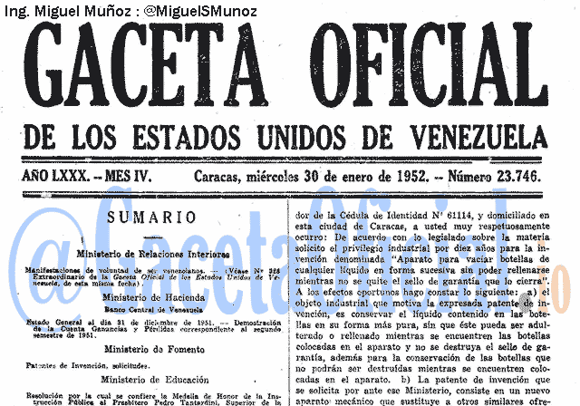 Gaceta Oficial 23746 del 30 Enero 1952