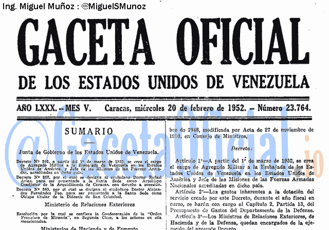 Gaceta Oficial 23764 del 20 Febrero 1952