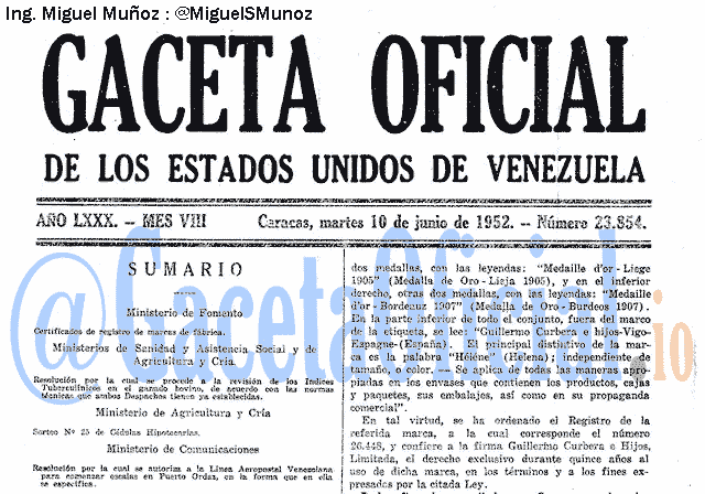 Gaceta Oficial 23854 del 10 Junio 1952