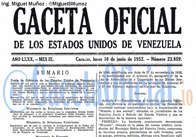 Gaceta Oficial 23859 del 16 Junio 1952