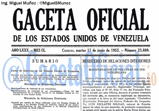 Gaceta Oficial 23860 del 17 Junio 1952