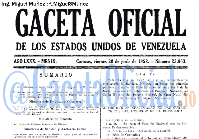 Gaceta Oficial 23863 del 20 Junio 1952
