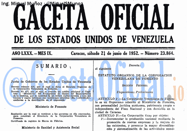 Gaceta Oficial 23864 del 21 Junio 1952