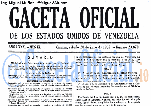 Gaceta Oficial 23870 del 28 Junio 1952