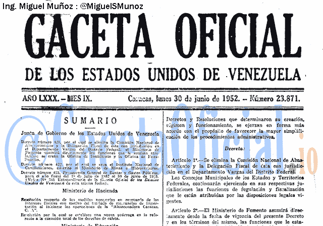 Gaceta Oficial 23871 del 30 Junio 1952