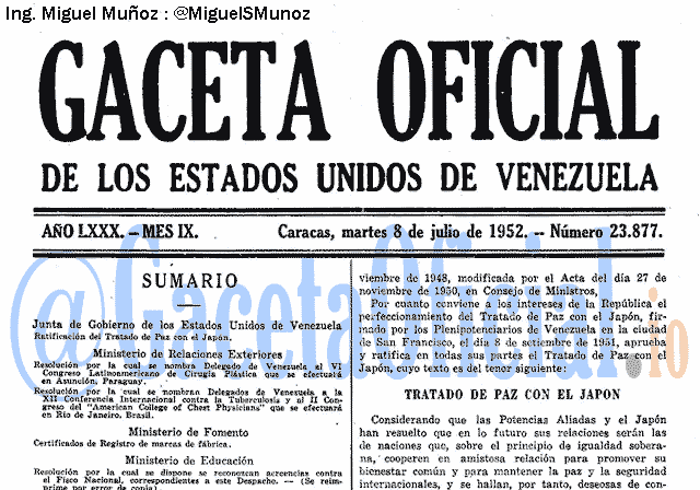 Gaceta Oficial 23877 del 8 Julio 1952