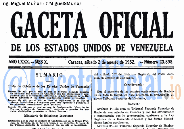 Gaceta Oficial 23898 del 2 Agosto 1952