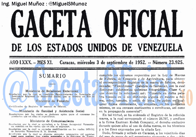 Gaceta Oficial 23925 del 3 Septiembre 1952