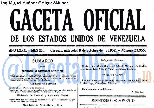 Gaceta Oficial 23955 del 8 Octubre 1952