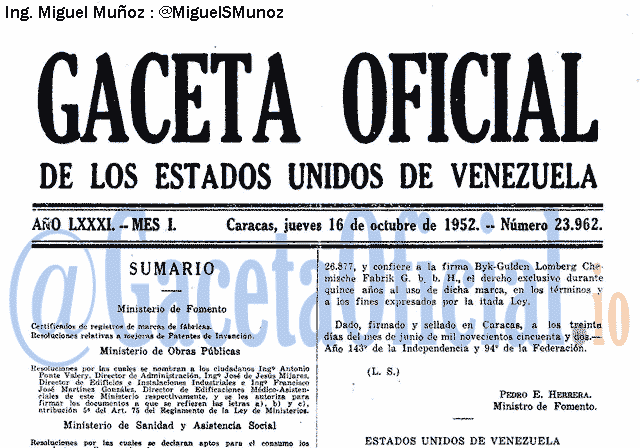 Gaceta Oficial 23962 del 16 Octubre 1952