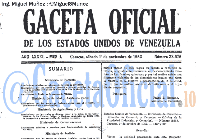 Gaceta Oficial 23976 del 1 Noviembre 1952