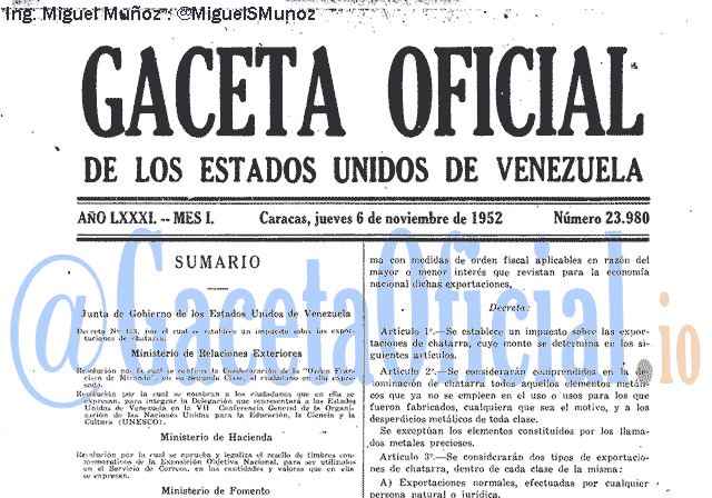 Gaceta Oficial 23980 del 6 Noviembre 1952
