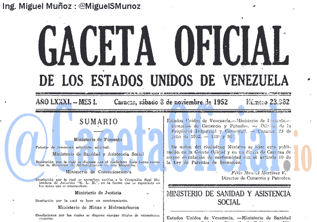 Gaceta Oficial 23982 del 8 Noviembre 1952