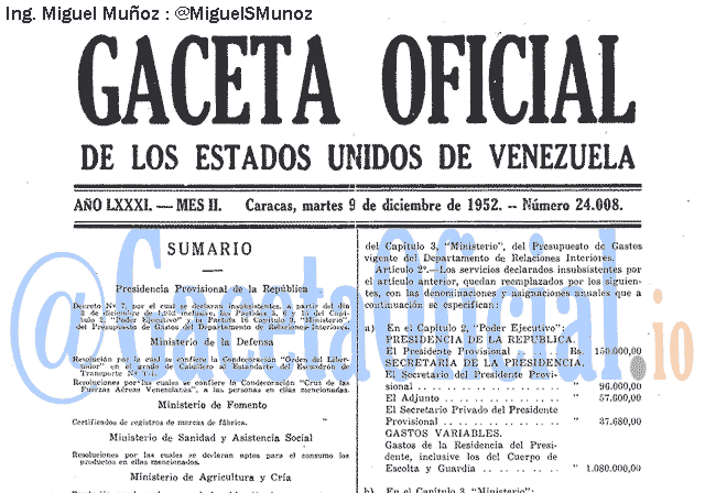 Gaceta Oficial 24008 del 9 Diciembre 1952