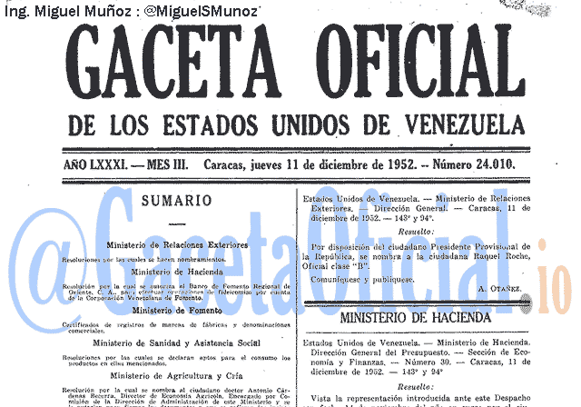 Gaceta Oficial 24010 del 11 Diciembre 1952