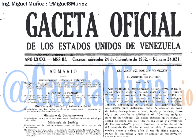 Gaceta Oficial 24021 del 24 Diciembre 1952
