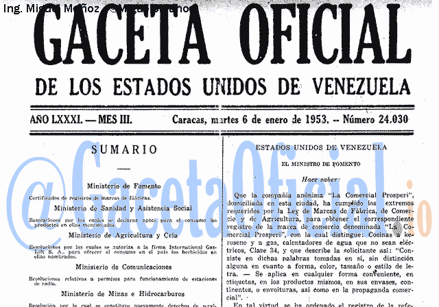 Gaceta Oficial 24030 del 6 Enero 1953