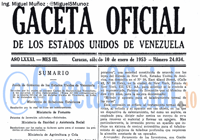 Gaceta Oficial 24034 del 10 Enero 1953