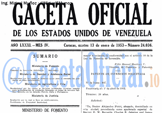 Gaceta Oficial 24036 del 13 Enero 1953