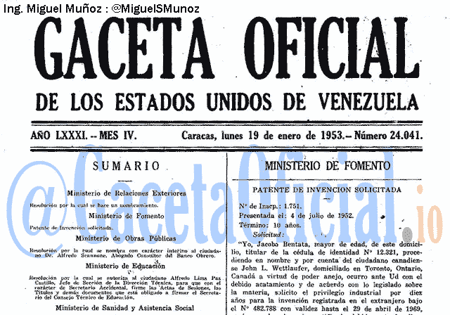Gaceta Oficial 24041 del 19 Enero 1953