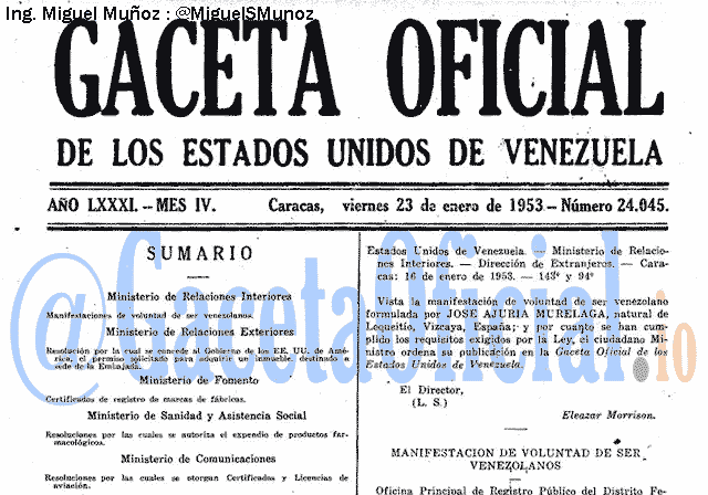 Gaceta Oficial 24045 del 23 Enero 1953