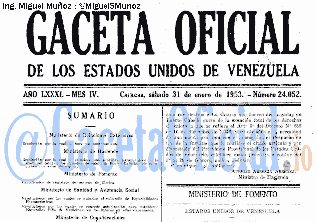 Gaceta Oficial 24052 del 31 Enero 1953