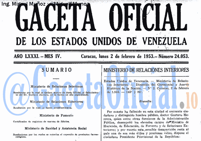 Gaceta Oficial 24053 del 2 Febrero 1953