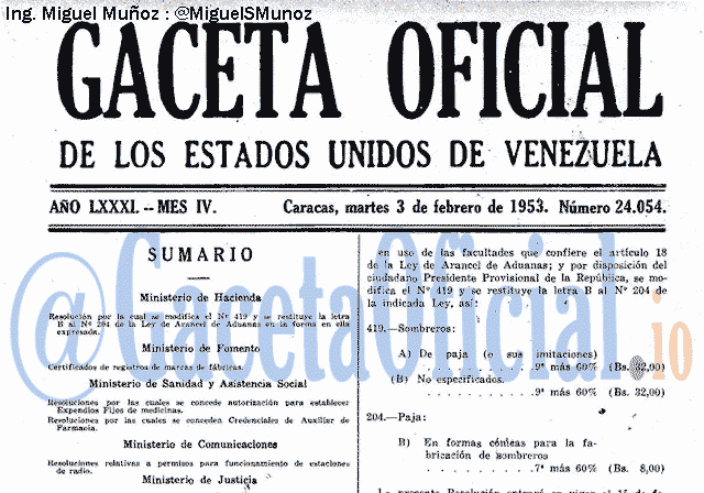 Gaceta Oficial 24054 del 3 Febrero 1953