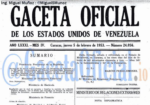 Gaceta Oficial 24056 del 5 Febrero 1953
