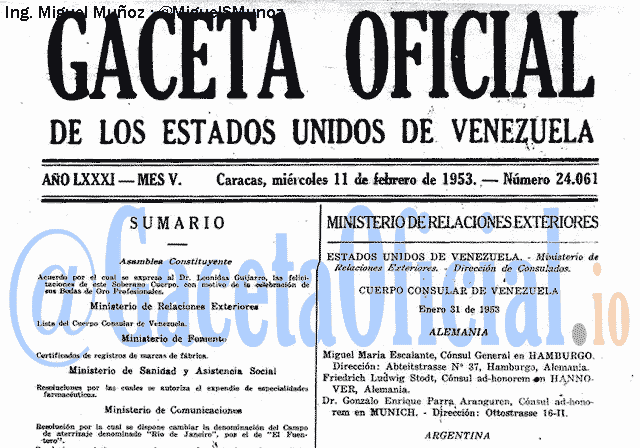 Gaceta Oficial 24061 del 11 Febrero 1953