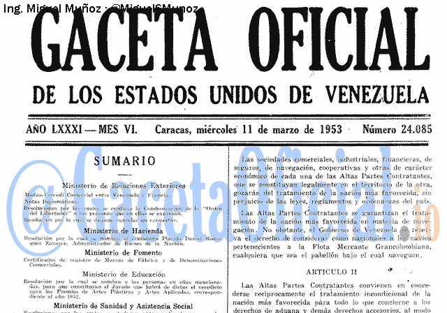 Gaceta Oficial 24085 del 11 Marzo 1953
