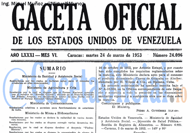 Gaceta Oficial 24096 del 24 Marzo 1953