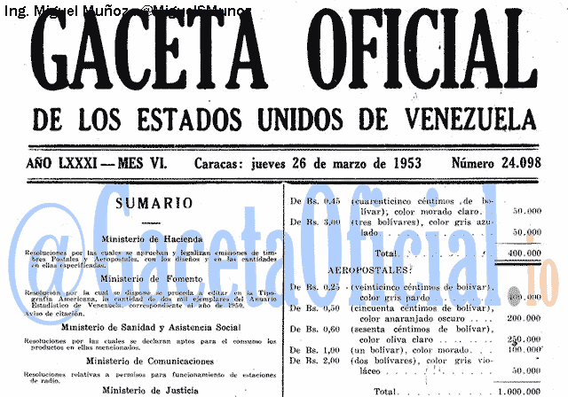 Gaceta Oficial 24098 del 26 Marzo 1953