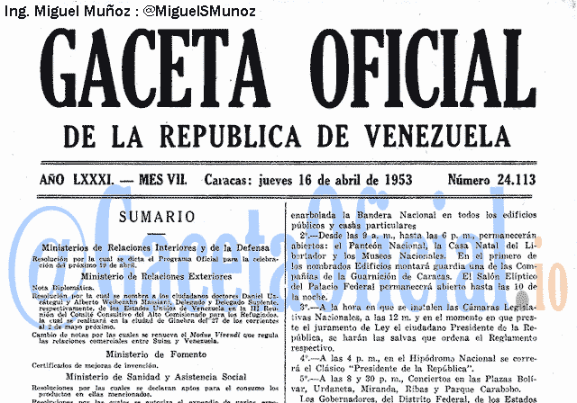 Gaceta Oficial 24113 del 16 Abril 1953