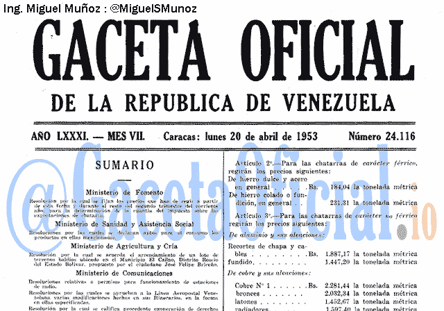 Gaceta Oficial 24116 del 20 Abril 1953