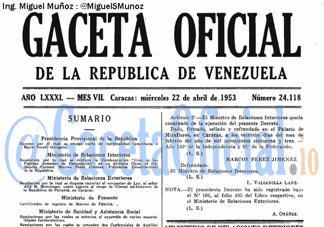 Gaceta Oficial 24118 del 22 Abril 1953