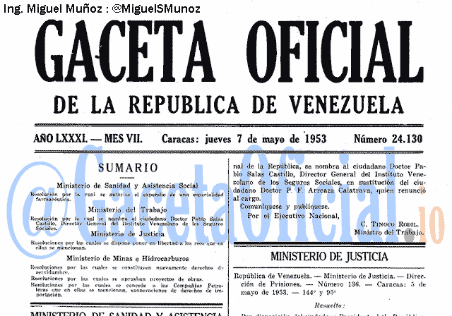 Gaceta Oficial 24130 del 7 Mayo 1953