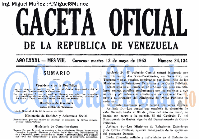 Gaceta Oficial 24134 del 12 Mayo 1953