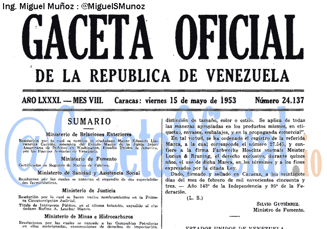 Gaceta Oficial 24137 del 15 Mayo 1953