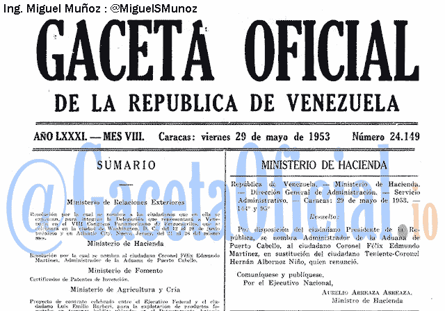 Gaceta Oficial 24149 del 29 Mayo 1953