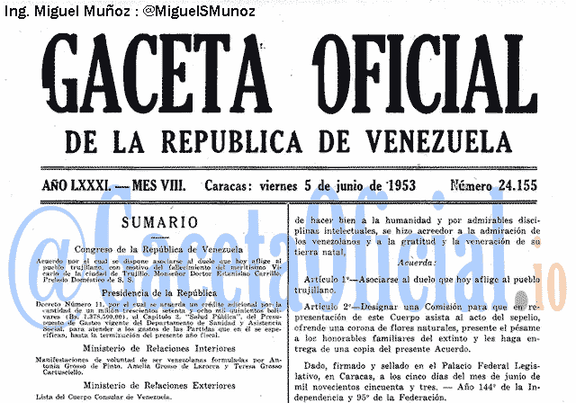 Gaceta Oficial 24155 del 5 Junio 1953