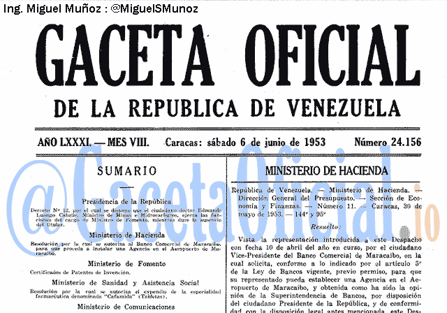 Gaceta Oficial 24156 del 6 Junio 1953