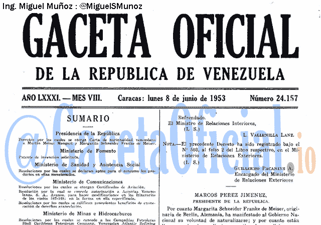 Gaceta Oficial 24157 del 8 Junio 1953