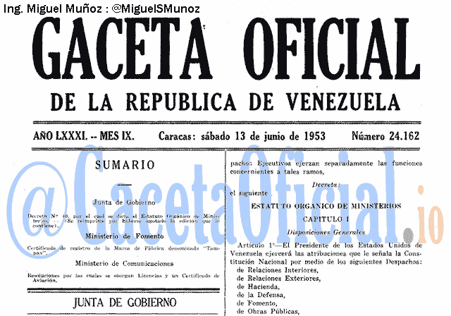 Gaceta Oficial 24162 del 13 Junio 1953