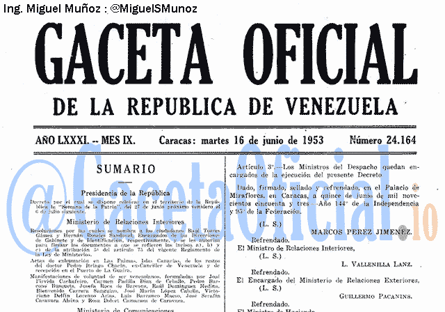 Gaceta Oficial 24164 del 16 Junio 1953