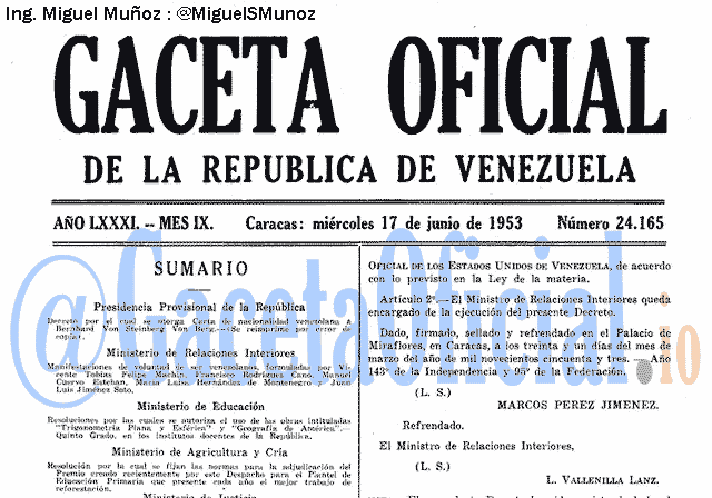 Gaceta Oficial 24165 del 17 Junio 1953